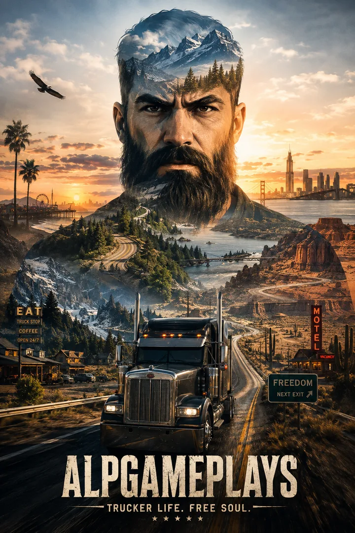 Arte do canal ALPGAMEPLAYS: um caminhoneiro e uma estrada